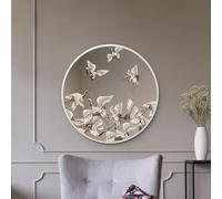 MirrorOutlet The Typis - White Metal Frame Edged Modern Round Circular Edge Wall Mirror With Colour Stork Printed Decal 31"x31" (80CM X 80CM) Silver Mirror Glass with White Frame