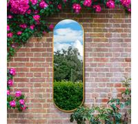Mirroroutlet Vultus - New Gold Metal Framed Double Arched Outdoor Garden Wall Mirror 71" X 24" (180Cm X 60Cm)