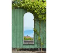 MirrorOutlet The Arcus - White Metal Framed Modern Arched Garden Wall Leaner Mirror 71" X 24" (180CM X 60CM) Silver Mirror Glass with Black All weather Backing.