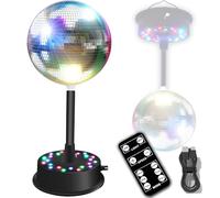 Mirrors Ball Light with Remote, 23 RGBW LED Adjustable Rotating Motor 5-10 RPM with 6-Inch Silver Mirror Ball with Multi Light Mode and Voice Control for Parties, Home Decor