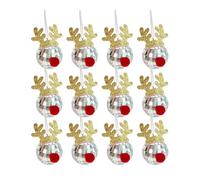 Mirrors Disco Ball Ornaments - Christmas Ball Pendants Deer Antler,12X Disco Ball Charm Accessories Holiday Party Disco Mirrors Christmas Ball Ornaments