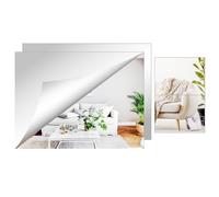 Mirrors Tiles Self Adhesive Mirror Glass Flexible Mirror Sheets Glass Square Wall Mounted DIY Mirror Full Length for Bedroom Bathroom Living Room Door (2, 40x30cm)