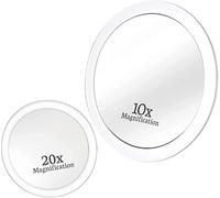 MIRRORVANA 20x & 10x Magnifying Mirror Set with 3 Stick On Suction Cups for Makeup and Tweezing Eyebrows - Compact, Handheld & Travel Ready - 15 & 10 centimeters