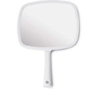MIRRORVANA Hand Mirror with Flat Handle | Compact for Hairdressing, Ideal for Back of Head Viewing | Easy-to-Use Hand Held Mirror for Men and Women - 28cm L x 20cm W (White)