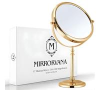 MIRRORVANA Large 10X Magnifying Makeup Mirror on Stand for Bedroom and Bathroom, Classic Free Standing Round Table Mirror with Double Sided 10X/1X Magnification, 38cm Tall and 20cm Wide (Gold)