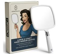 MIRRORVANA Large Hand Held Mirror with Comfy Handle, 33cm x 23cm (White) | Big Hand Mirror with Ergonomic Handle for Barbers, Hairdressers, Beauty Salons, Home Self Haircuts & Face Makeup Application