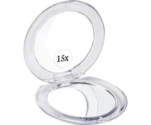 MIRRORVANA Small Compact 15X Magnifying Mirror for Travel - Handheld, Foldable & Very Lightweight - Mini Pocket-Sized Magnified Mirror for Purse - Round (8 cm)