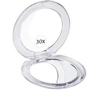 MIRRORVANA Small Compact 30X Magnifying Mirror for Travel - Handheld, Foldable & Very Lightweight - Mini Pocket-Sized Magnified Mirror for Purse - Round 8cm x 8cm