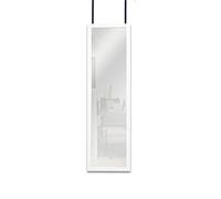 Mirrotek - Full Length Adjustable Over The Door Mirror White Wood Finish Hanging Instant Install Long Body for Bedroom, Dorm Room, 14" x 48"