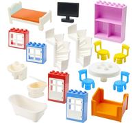 Mirthben Complementary Set for Duplo Bricks, 17-Piece Creative Set with Doors, Windows, Furniture & Accessories, Compatible with All Large Building Blocks from 3 Years