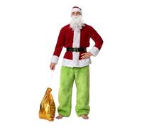 MirthMas Grinch Santa Claus Christmas Costume, Green Furry Pants Set | 7-Piece Set, Includes Beard & Hat, Gold Gift Bag Included, Holiday Cosplay, Adult Mens