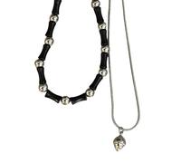Mirweon 2Pieces Vintage Peace Buckle Pendant Necklace Set Natural Stone Beads Choker Unique Clavice Chain Adornment