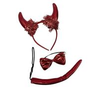 Mirweon 3Pcs Red Devil Horn Headbands With Matching Bows Ties Tails Costumes Party Dressing Up Accessories Kits Red Devil Costume Accessories