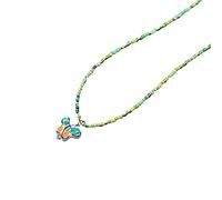 Mirweon Bead Necklace Korean Butterfly Pendant Choker Necklace Sweet Colorful Beaded Fashion Jewelry Gift Butterfly Pendant