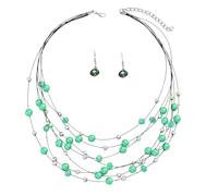 Mirweon Exquisite Colorful Bead Jewelry Ensembles Sparkling Multipel Layer Pearls Beaded Necklace Charm And Earrings Accessory Crystal Neck Jewelry
