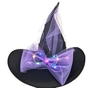 Mirweon Halloween Witch Hat Bowknot Wizard Caps For Women Girls Wizard Cosplay Costume Accessories Light Up Pointed Hat Gifts