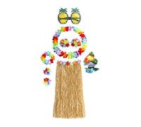 Mirweon Hawaiian Luaus Hulas Grass Skirt With Large Flower Costume Set For Halloween Dances Party Decorations Costume Grass Skirts For Luaus Party Set