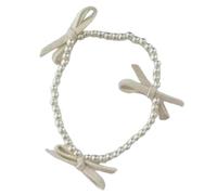 Mirweon Multicolor Bead Elastic Bowknot Wrist Chains Imitation Pearls Accent Bangles Stackable Charm Wristband Decor Trendy Jewelry for Everyday Wear