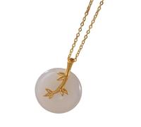 Mirweon Practical Bamboos White Jades Pendant Necklace With Sturdy Gold Plated Silver Chain Jewelry Accessory Stylish Outfits Fashionable Accessory