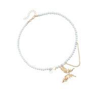 Mirweon Stylish Crystal Butterfly Heart Pendant Necklace Adorned With Simulated Pearls Fringe Drop Lightweight Jewelry Elegant Rhinestones Pearls Necklace