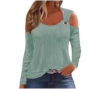 Mis Pedidos 2024 Sexy Cold Shoulder Tops for Women UK Fall Fashion 3/4 Sleeve V Neck Tunic Shirts Ladies Elegant Hollow Out Eyelet Blouse Dressy Casual Solid Color Loose Fit Tee Shirts
