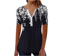 Mis Pedidos 2024 Summer T Shirts for Women UK Short Sleeve Button Up V Neck Tops Trendy Pleated Henley Tunic Shirts Dressy Casual Butterfly Floral Print Blouse Ladies Elegant Going Out Tee