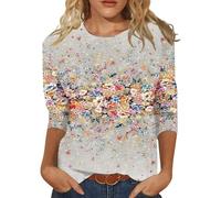 Mis Pedidos Casual 3/4 Sleeve Tunic Tops for Women UK 2025 Summer Fashion Crew Neck Lightweight Blouse Dressy Comfy Loose Fit Shirts Ladies Elegant Floral Print T-Shirt Going Out Tee