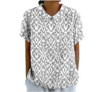 Mis Pedidos Linen Shirts for Women Summer Short Sleeve Tops Casual Lapel Neck Button Back Blouses Ladies Floral Print Tshirts UK 2024 Fashion Plus Size Tee Blouses