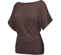 Misakia Womens Ruched Tops Casual T Shirts Dolman Short Sleeve Shirts Boat Neck Summer Off Shoulder Batwing Tops 2025, Brown, XXL