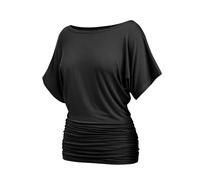 Misakia Womens Ruched Tops Casual T Shirts Dolman Short Sleeve Shirts Boat Neck Summer Off Shoulder Batwing Tops 2026, 01black, 3XL