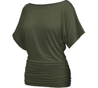 Misakia Womens Ruched Tops Casual T Shirts Dolman Short Sleeve Shirts Boat Neck Summer Off Shoulder Batwing Tops 2025, Army Green, 3XL