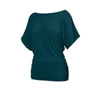 Misakia Womens Ruched Tops Casual T Shirts Dolman Short Sleeve Shirts Boat Neck Summer Off Shoulder Batwing Tops 2026, Acid Blue, XL
