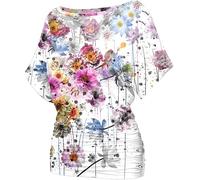 Misakia Womens Ruched Tops Casual T Shirts Dolman Short Sleeve Shirts Boat Neck Summer Off Shoulder Batwing Tops 2025, Wf50, XXL