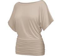 Misakia Womens Ruched Tops Casual T Shirts Dolman Short Sleeve Shirts Boat Neck Summer Off Shoulder Batwing Tops 2025, Light Coffee, S