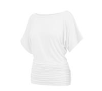 Misakia Womens Ruched Tops Casual T Shirts Dolman Short Sleeve Shirts Boat Neck Summer Off Shoulder Batwing Tops 2026, 05white, XL