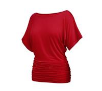 Misakia Womens Ruched Tops Casual T Shirts Dolman Short Sleeve Shirts Boat Neck Summer Off Shoulder Batwing Tops 2025, Red, 3XL