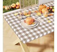 misaya Buffalo Rectangle Picnic Tablecloth, 4 Foot Elastic Fitted Vinyl Table Cloth with Flannel Backing, Waterproof Plaid Table Covers for Dining, Camping, Outdoor (Khaki and White, 24" x 48")