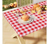misaya Buffalo Rectangle Picnic Tablecloth, 4 Foot Elastic Fitted Vinyl Table Cloth with Flannel Backing, Waterproof Plaid Table Covers for Dining, Camping, Outdoor (Red and White, 24" x 48")