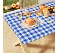 misaya Buffalo Rectangle Picnic Tablecloth, 4 Foot Elastic Fitted Vinyl Table Cloth with Flannel Backing, Waterproof Plaid Table Covers for Dining, Camping, Outdoor (Blue and White, 24" x 48")