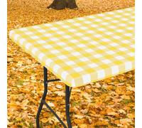misaya Buffalo Rectangle Picnic Tablecloth, 4 Foot Elastic Fitted Vinyl Table Cloth with Flannel Backing, Waterproof Plaid Table Covers for Dining, Camping, Outdoor (Yellow and White, 24" x 48")