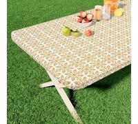 misaya Gold Retro Checkered Rectangle Vinyl Table Cloth, 72 x 30 inch, Waterproof, Non-Slip, Easy Wipe Clean, Fits 6 Foot Folding Tables for Picnic, Camping, Outdoor