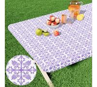 misaya Rectangle Vinyl Table Cloth, Elastic Fitted Flannel Backed Tablecloth, 100% Waterproof Plastic Table Cover Fits 4 Foot Folding Tables for Picnic, Camping, Outdoor (Lavender, 30" x 48")