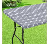 misaya Rectangle Vinyl Table Cloth, Elastic Fitted Tablecloth with Flannel Backing, Waterproof Plastic Table Cover Fits 6 Foot Folding Tables for Camping, Indoor and Outdoor (Grey, 30" x 72")