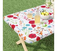 misaya Rectangle Vinyl Tablecloth, Fitted Table Cover, 100% Waterproof, Elastic Edge, Flannel Backing, Plastic Table Cloth Fit Folding Tables for Picnic, Camping, Outdoor (Flowers, 36x72 inch)