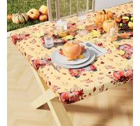 misaya Rectangle Vinyl Tablecloth, Fitted Table Cover, Waterproof, Elastic Edge, Flannel Backing, Plastic Table Cloth Fit 8 Foot Folding Tables for Fall, Thanksgiving (Pumpkin Truck, 30x96 inch)