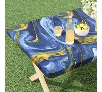 misaya Rectangle Vinyl Tablecloth, Fitted Table Cover, Waterproof, Elastic Edge, Flannel Backing, Plastic Tablecloth Fit 8 Foot Folding Tables for Picnic, Camping, Outdoor (Navy Ripples, 30x96 inch)