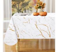 misaya Rectangle Waterproof Vinyl Table Cloth, Wipeable Tablecloth with Flannel Backing, Plastic Table Cover for Dinner, Picnic, Indoor and Outdoor (White Gold Marble, 54" x 78")