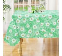 misaya Square Waterproof Vinyl Table Cloth, Wipeable Tablecloth with Flannel Backing, Plastic Table Cover for Dinner, Picnic, Indoor and Outdoor (Green Daisy, 54" x 54")