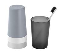 Misazy Toothbrush Cup 4 Pieces Bathroom Tumbler, Toothbrush Tumbler, Mouthwash Cup with a Smooth Cup Mouth for Travel Camping Bathroom Tidy Bathroom Accessories (Black+Gray+White+Transparent)