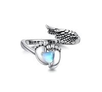 Miscarriage Ring 925 Sterling Silver Angel Wing Moonstone Adjustable Spoon Thumb Open Ring Memorial Loss of Pregnancy Miscarriage Jewellery Gifts for Women Girls Mom Mother